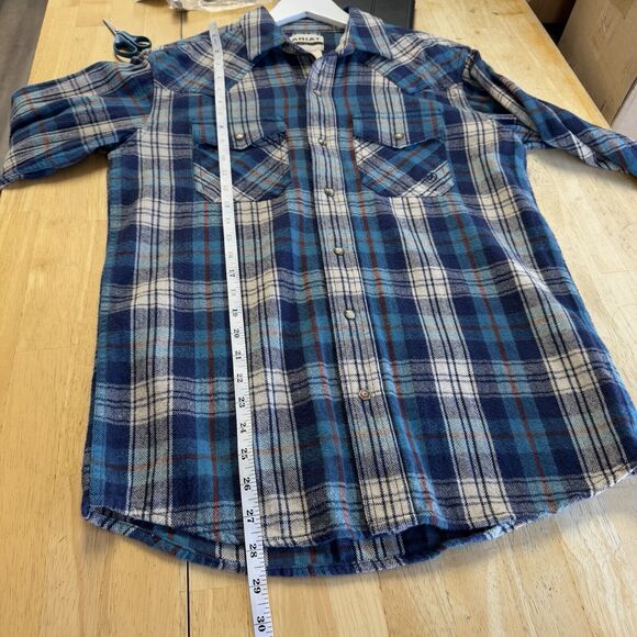Ariat Huntleigh Retro Plaid Long Sleeve Snap Western Flannel Shirt Small Blue - Picture 14 of 14